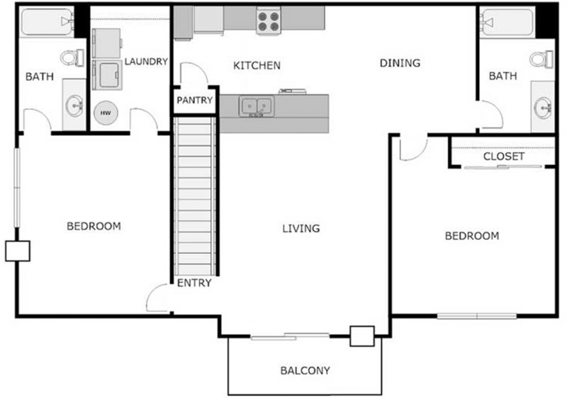 2-Bedroom / 2-Bath Floor Plan - Upper 2-Bedroom / 2-Bath Floor Plan - Upper