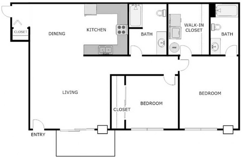 2-Bedroom / 2-Bath Floor Plan - 1st Floor