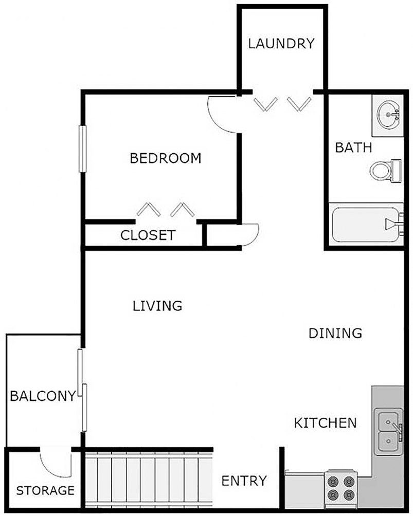 1-Bedroom / 1-Bathroom Floor Plan