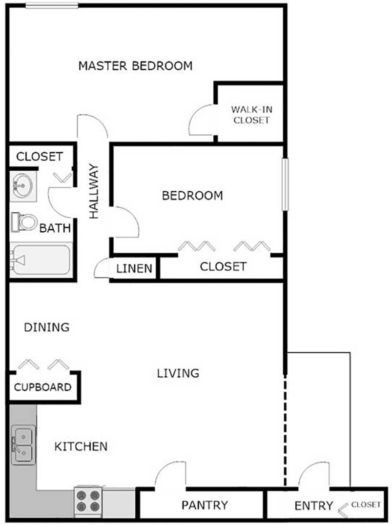 2-Bedroom / 1-Bath Floor Plan