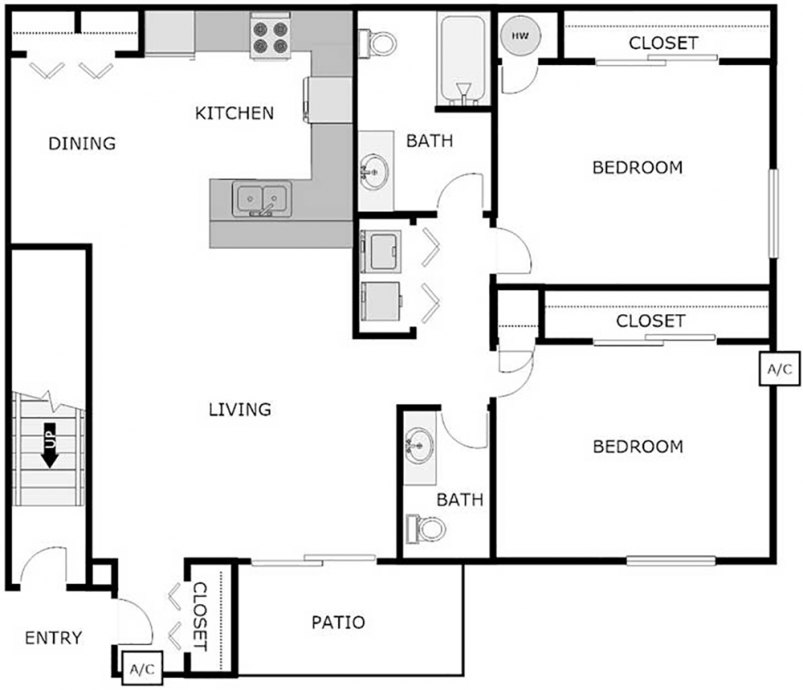 2-Bedroom / 1.5 Bathroom Lower Floor Plan 2-Bedroom / 1.5 Bathroom Lower Floor Plan