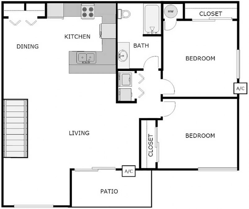 2-Bedroom / 1-Bathroom Upper Floor Plan 2-Bedroom / 1-Bathroom Upper Floor Plan