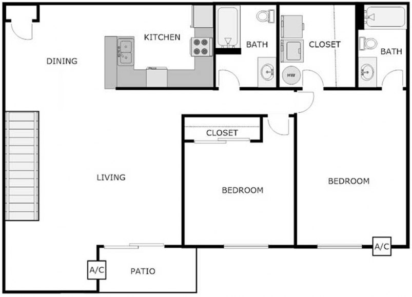 2-Bedroom / 2-Bathroom Lower Floor Plan 2-Bedroom / 2-Bathroom Lower Floor Plan