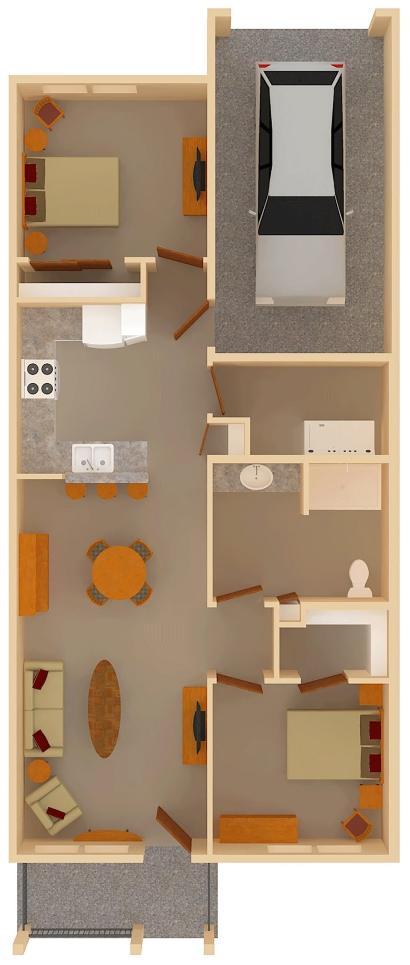 2-Bedroom Single Level Floor Plan