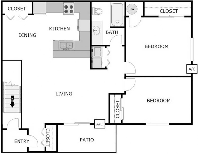Floor Plan 912 SF 2-Bed/1-Bath Floor Plan 912 SF 2-Bed/1-Bath