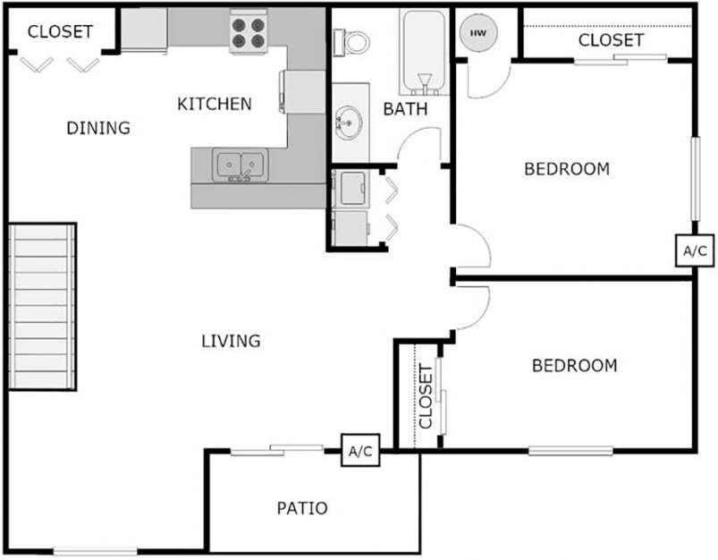 Floor Plan 1004 SF 2-Bed/1-Bath + Den Floor Plan 1004 SF 2-Bed/1-Bath + Den