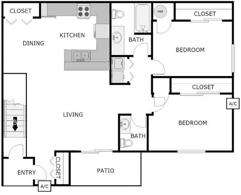Floor Plan 1038 SF 2-Bed/1.5-Bath Floor Plan 1038 SF 2-Bed/1.5-Bath