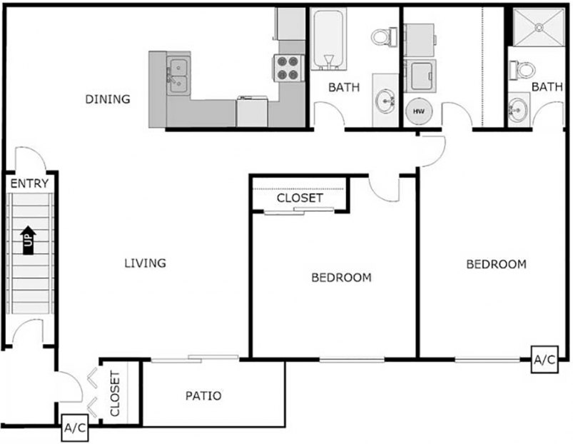 Floor Plan 1177 SF 2-Bed/2-Bath Floor Plan 1177 SF 2-Bed/2-Bath