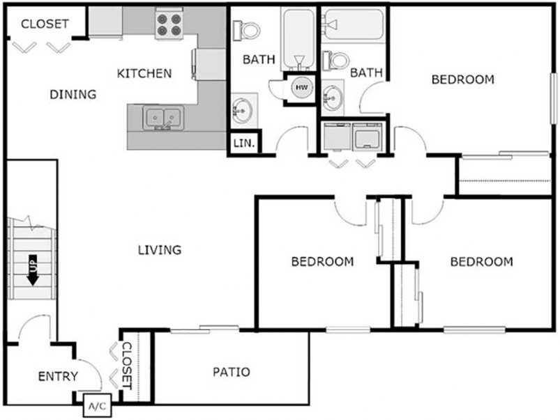 Floor Plan 1169 SF 3-Bed/2-Bath Floor Plan 1169 SF 3-Bed/2-Bath
