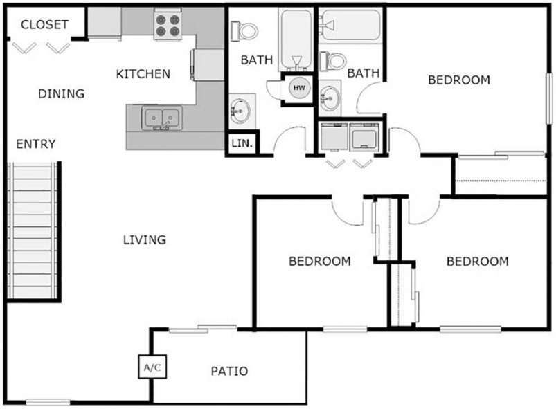 Floor Plan 1262 SF 3-Bed/2-Bath + Den Floor Plan 1262 SF 3-Bed/2-Bath + Den