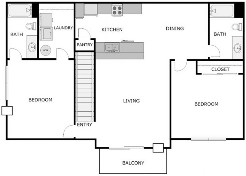 2-Bedroom / 2-Bathroom Upper Floor Plan 2-Bedroom / 2-Bathroom Upper Floor Plan