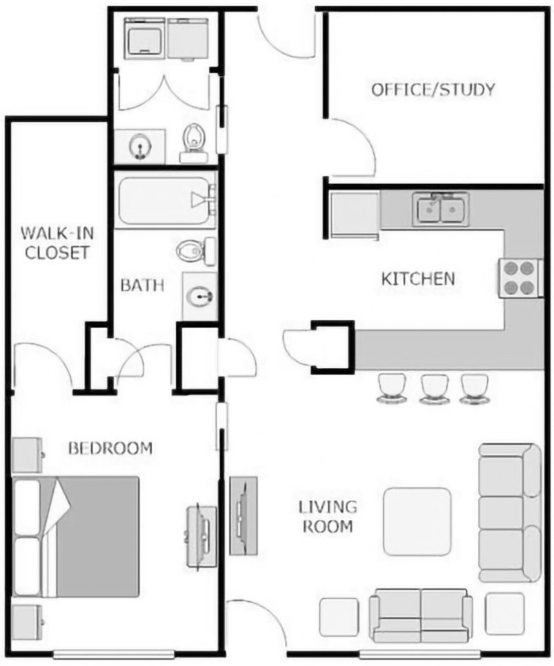 1-Bedroom with Office/Study Floor Plan 1-Bedroom with Office/Study Floor Plan