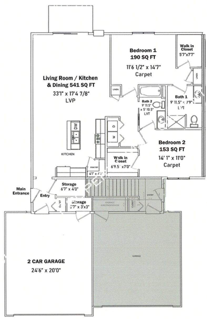 2-Bedroom / 2-Bathroom Floor Plan 2-Bedroom / 2-Bathroom Floor Plan